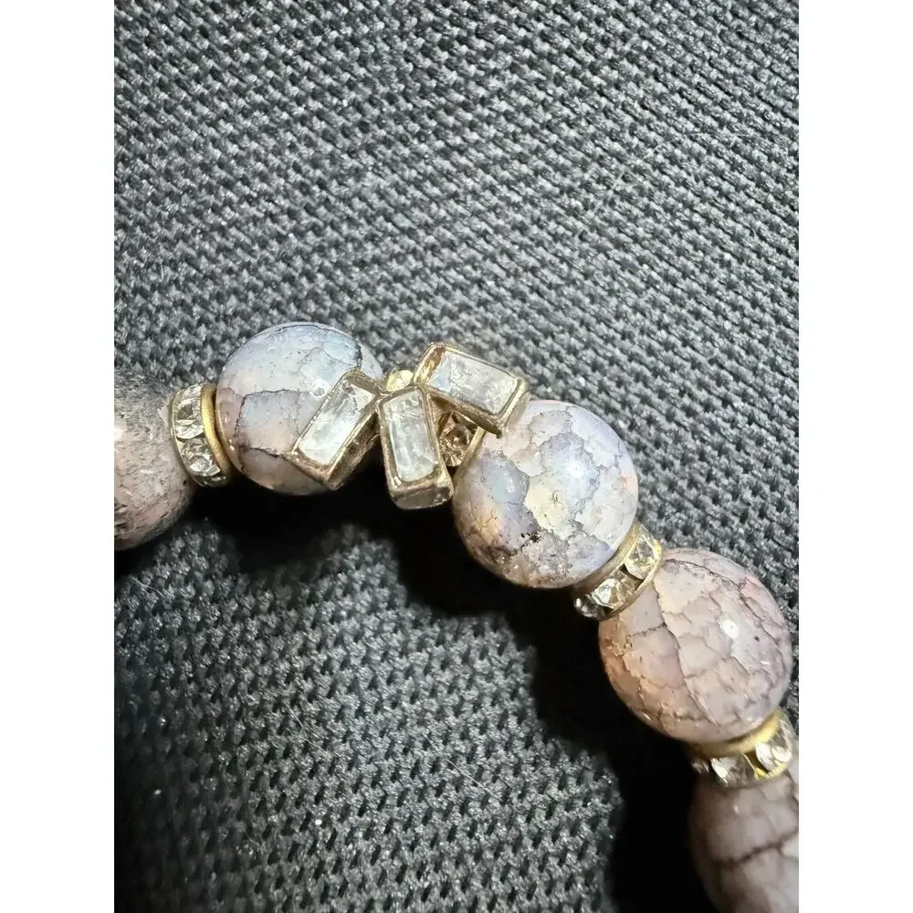 Handmade Crackle Agate Stretch Bracelet w/ Vintage Charms